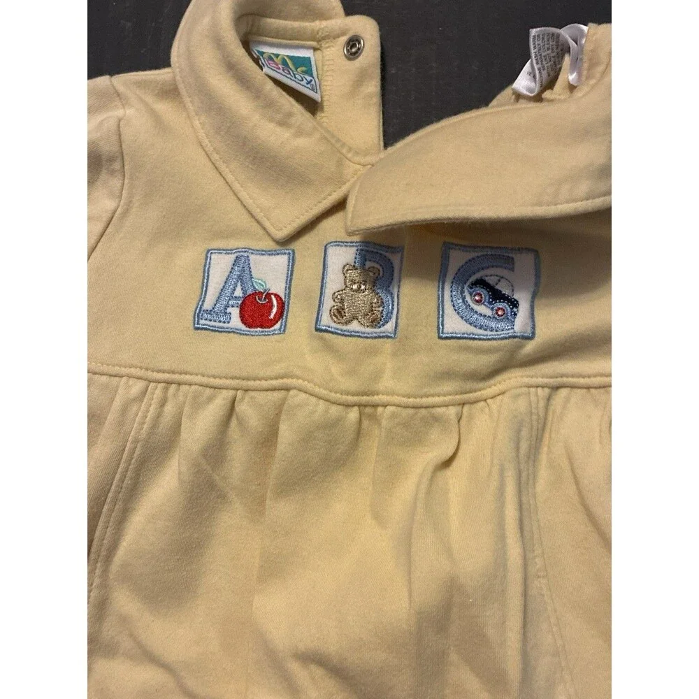 Vintage McBaby ABC Embroidered Baby Romper Yellow 3-6 Months Korea One Piece